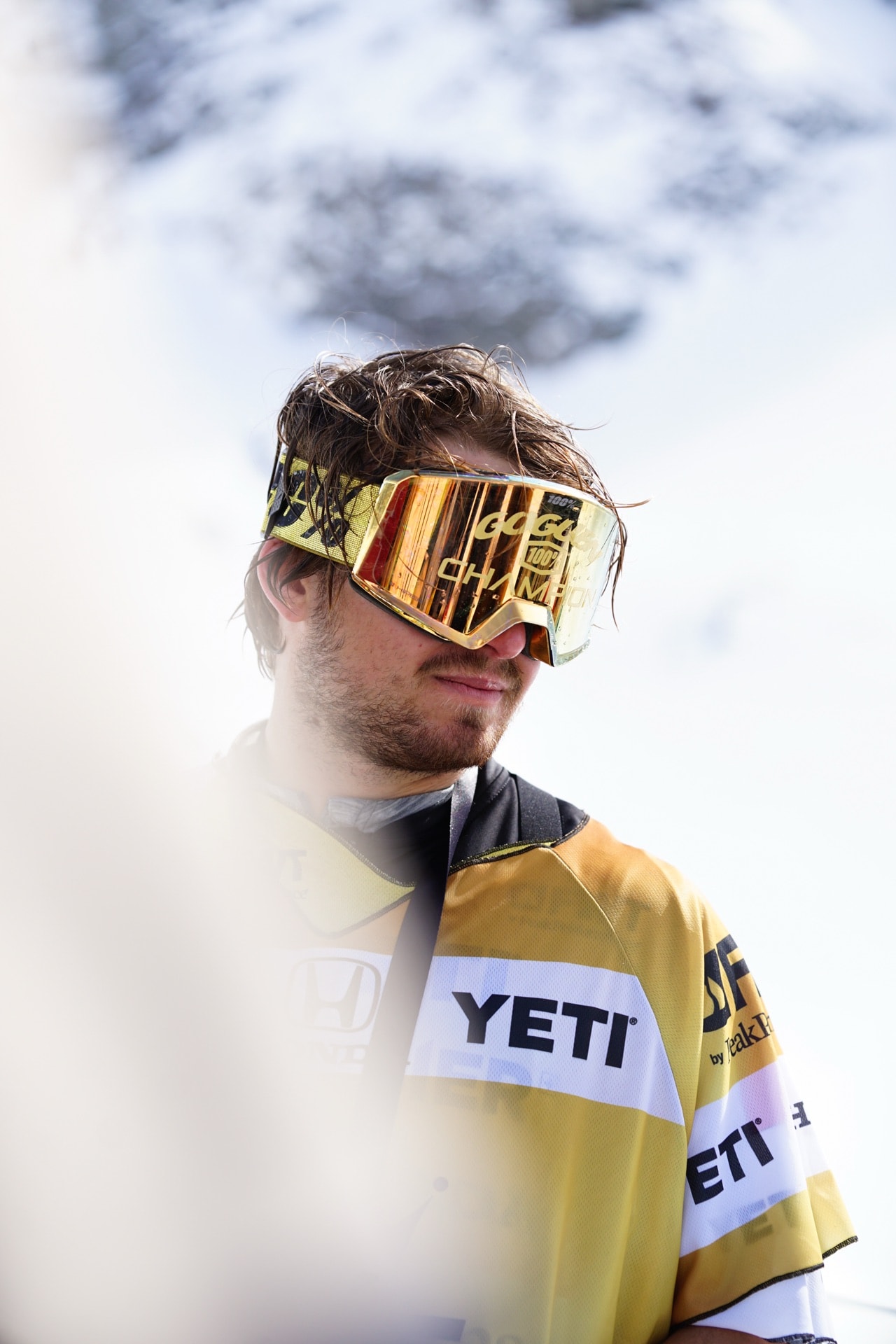 Marcus Goguen in goggles at the top of a run